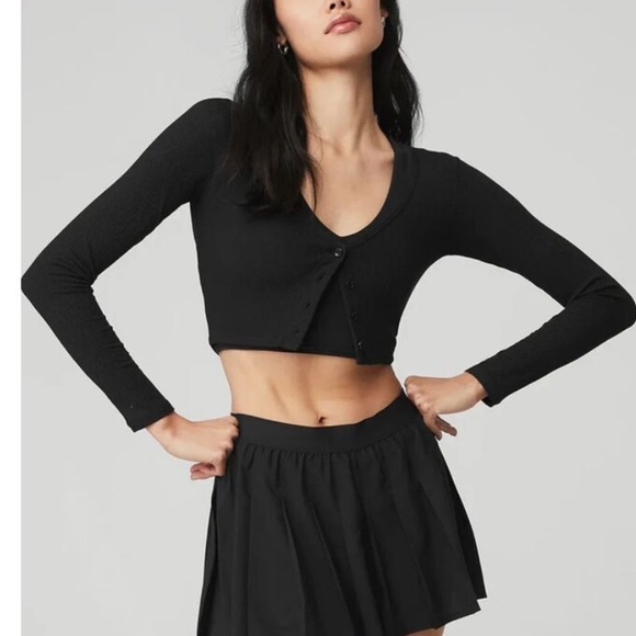 ALO Yoga Tops - Alo Yoga Black Ribbed Cropped Whisper Cardigan Size XS